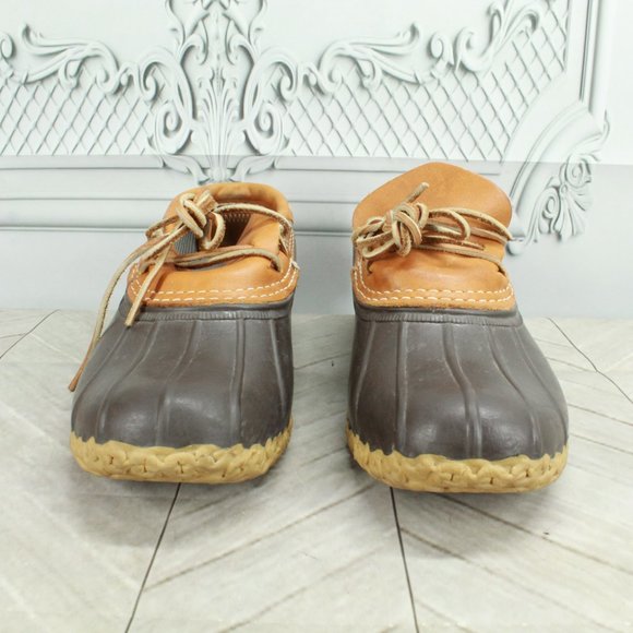LL Bean Brown Leather Gumshoe Low Moccasin Duck Boots Size 8 Medium - Picture 4 of 10